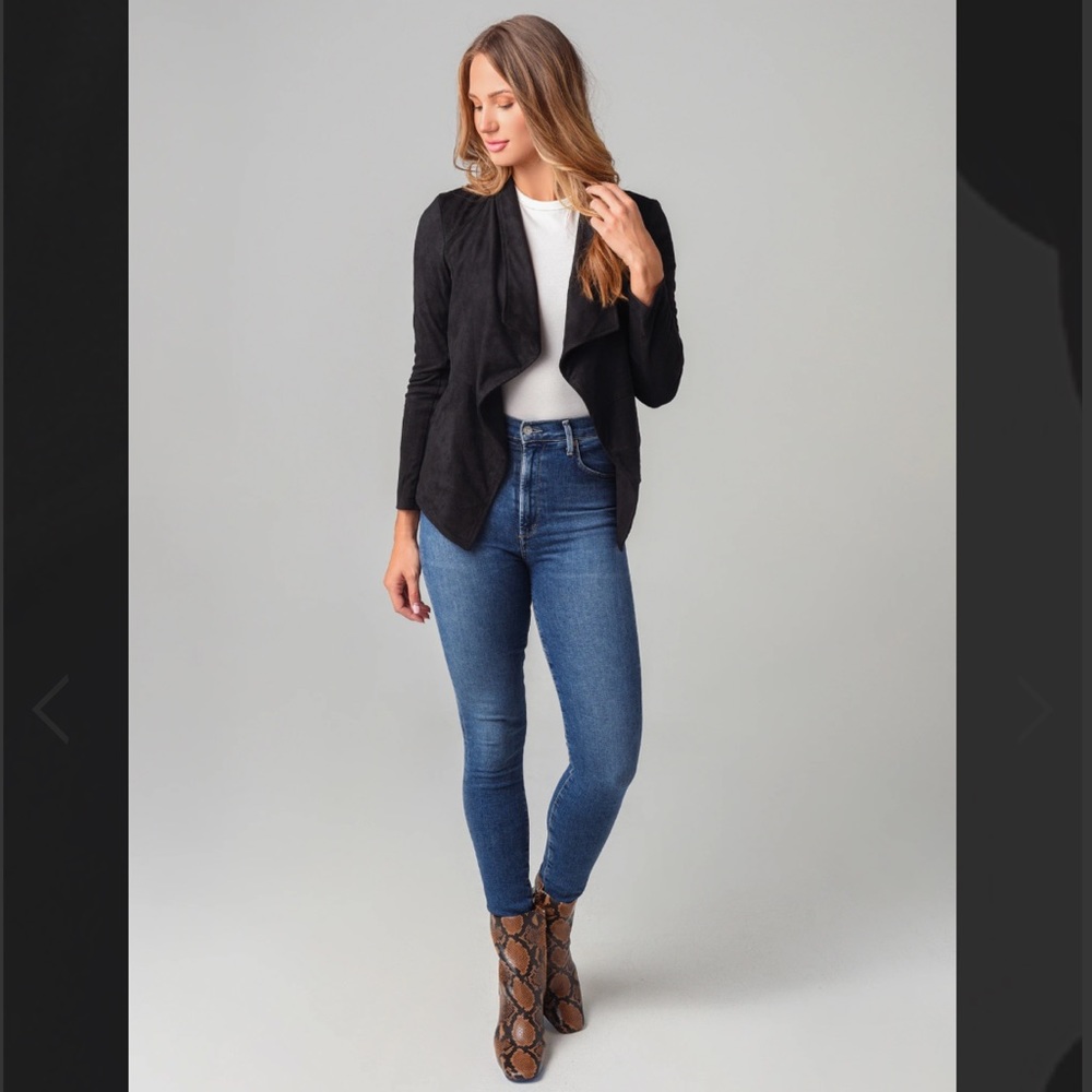 BB Dakota Wade Faux Suede Drape Front Jacket in L